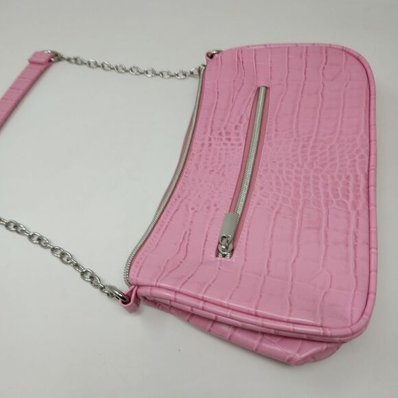 Pretty pink shoulder bag. Faux alligator look. - Picture 1 of 13
